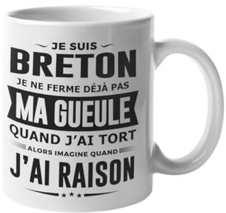 Mug Breton je ne ferme pas ma gueule - Cadeau Humour Bretagne – Idée Cadeaux BZH, Breizh, Anniversaire, Noël, Fête des Pères – Tasse 330 ml céramique pour un Super Breton