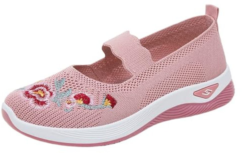 Mary Jane Shoes for Women Trainers for Women Wide Fit Wedge Walking Sneakers Casual Fashion Non Slip Walking Shoes Lightweight Low Top Lace Up Slip on Orthopedic Ladies Slip-on Trainers Pink 6