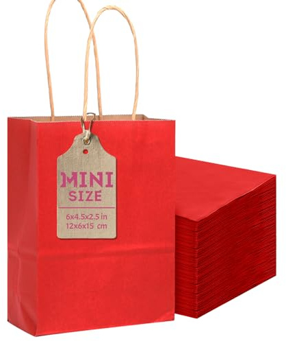 Gcardist 24 Pcs Wine Mini Gift Bags with Handles 6x4.5x2.5 Small Paper Kraft Party Treat Bags