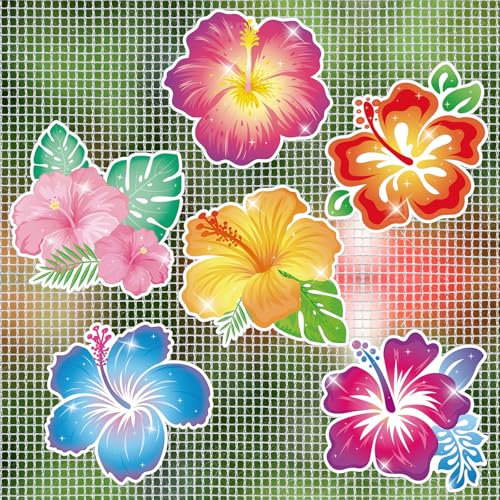 JSRQT 12 Pezzi Magneti Decorative per Porte Zanzariera, Ibisco Protezione Magnetica Flessibile Bifacciale, Adesivi Magneti Zanzariera Screen Door Decal, per Proteggi Animali Uccelli Bambini