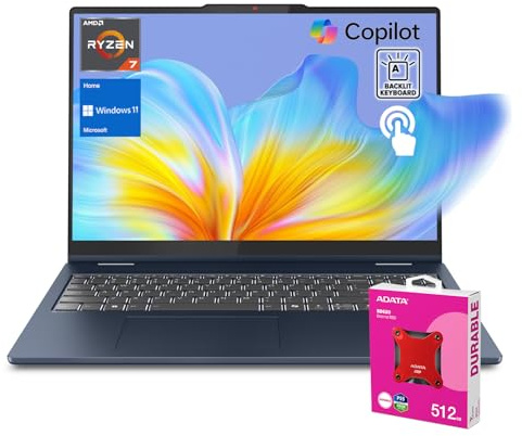 Lenovo 2025 IdeaPad Slim 5 Next Gen AI Copilot Business Laptop, touchscreen FHD+ da 16, AMD Ryzen 7 350, RAM DDR5 da 32 GB, SSD da 1 TB, KB retroilluminato, Wi-Fi 7, W11H, bundle con SSD esterno