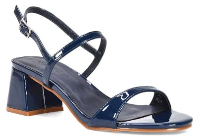 ESSEX GLAM Women's Strappy Sandals Ladies Mid High Block Heel Adjustable Buckle Strap Peep Toe Two Party Heeled Shoes Size 3-8