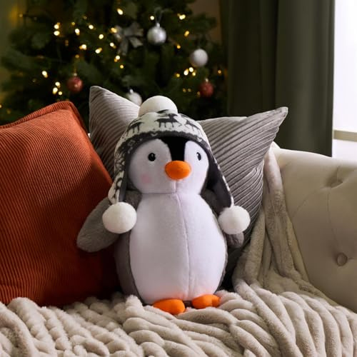 OHS Penguin Shaped Christmas Throw Pillow, Soft Cosy Stuffed Scatter Cushion Christmas Decorations Snuggle Pillow Novelty Cushions for Sofa Couch Bed Gifts for Adults Kids, Grey - 20 x 35cm