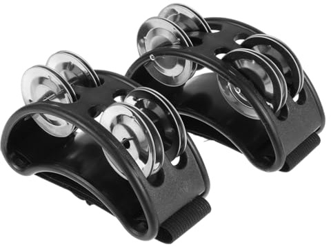 Supvox 2 Stück Fuß Tamburin Schellen Kreatives Musikinstrument mit Elastischem Nylonriemen Klarer Klang für Party Tanz und Konzert Schwarz