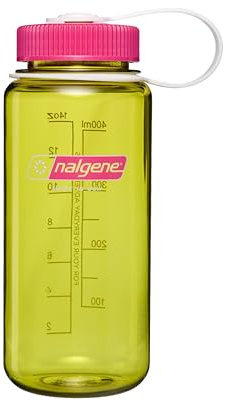 Nalgene Sustain Tritan BPA Free Water Bottle made with material derived from 50% plastic waste (with ISCC certified mass balance), 473 ml, wide mouth, tension and movement (only in fuchsia/lilac)