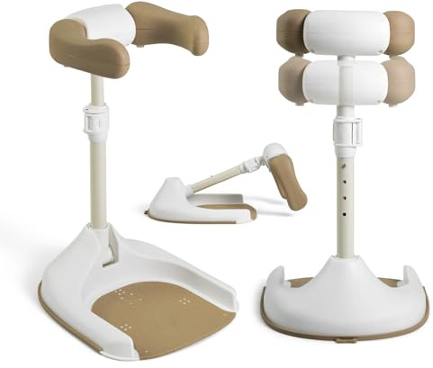 Ms BabyWorld - Support de bain et douche pour bébé avec base antidérapante, hauteur et largeur réglables - Pliable - Tour de baignoire réglable pour bébé - Aide à la transition vers la douche (Beige)