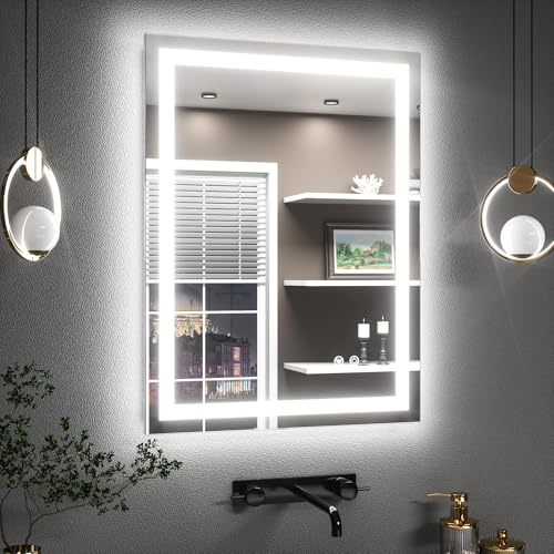 TETOTE Badspiegel mit Beleuchtung 60x90cm, Badezimmerspiegel Beleuchtet Beschlagfrei Wandspiegel Led Bad Spiegel mit Touch-Schalter, 3 Lichtfarben Dimmbar Speicherfunktion