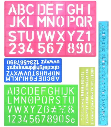 IBXWMNG 5 pezzi di normografo, stencil lettere e stencil bambini, contenenti numeri e simboli, adatti all'apprendimento, al disegno e ai lavoretti dei bambini