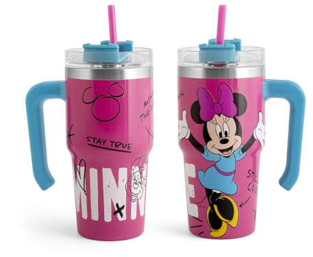 H&H Thermobecher aus Edelstahl mit Strohhalm Minnie Comeback – 600 ml, hält Getränke heiß und kalt, ikonisches Design