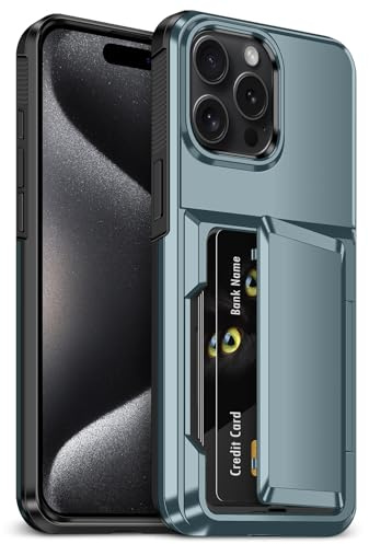 Vunake für iPhone 15 Pro Hülle mit Kartenfach, Max 5 Karten, Hard PC Silikon Wallet Schutzhülle Stoßfest Handyhülle für iPhone 15 Pro Case 6,1 Zoll, Marineblau