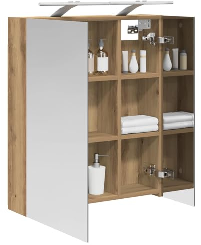 vidaXL Badezimmerspiegelschrank Kunsthandwerk Eiche 60 x 14,5 x 70 cm, Badezimmermöbel, moderner, rechteckiger Aufbewahrungsschrank, Wandspiegel, verstellbare Regale, praktisch