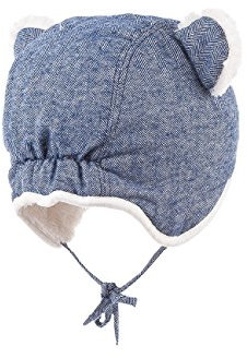 maximo Baby-Jungen Parkamütze mit Ohren, Bindeband Mütze, Mehrfarbig (Denim/wollweiß 4038), 47/49