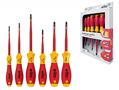 DEWEPRO Single Scrubs (2 St.) zum Wiha Schraubendreher Set SoftFinish® electric slimFix - VDE 6-teilig Schlitz, Phillips, PlusMinus/Pozidriv - Schraubendreher-Satz