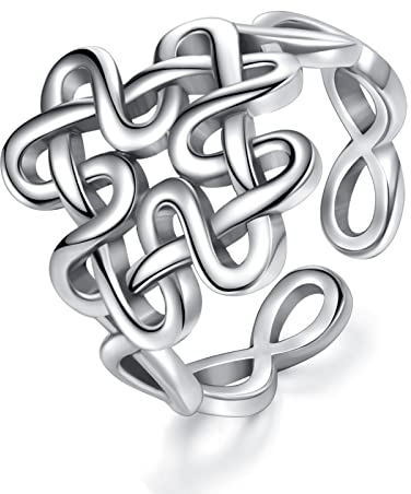 AEONSLOVE Ringe Silber für Damen Herren Verstellbar Keltischer Knoten Vintage Verlobungsringe Freundschaftsringe Partnerringe