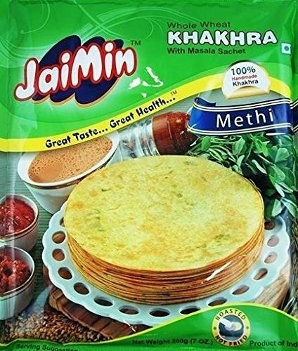 Jaimin Vollkorn Methi Khakhra Weizen-Snack mit Bockshornklee-Geschmack - 200g - 3er-Packung