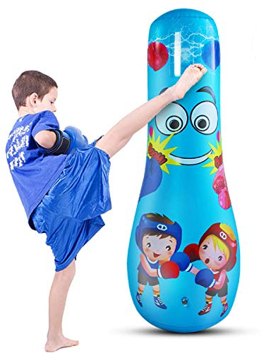 Rehomy aufblasbarer Boxsack für Kinder, 47 Zoll freistehende Box-Zieltasche, Fitness Punch Tower Speed Bag für Bewegung und Stressabbau