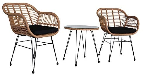 Alightup Salon de Jardin Rétro 2 Places, Ensemble de Meubles en Résines Tressés, Fauteuil Rotin Solide, Mobilier de Jardin avec Coussins et du Verre Trempé, Marron