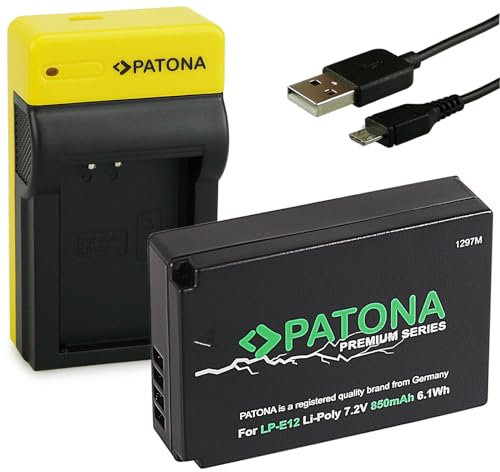 PATONA Premium Akku LP-E12 mit Slim Ladegerät kompatibel mit Canon EOS 100D, EOS M, M2, M10, M50, Rebel SL1
