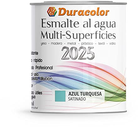 Esmalte al Agua Multi Superficie - Color Satinado Turquesa - 250ml - Acabado Brillante - Sin Olor - Resistente a Golpes, Roces y Manchas - Antioxidante - Rápido Secado - Duracolor