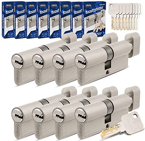 GERCAR - Pro - Lot 8x cylindre à bouton 80 mm - 8x cylindre serrure/barillet de porte d'entree/interieure avec bouton 40/40 mm - En laiton Avec 40 clés - Longueur : 80 mm, A: 40 B : 40
