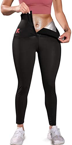 KUMAYES Pantaloni delle Donne Pantaloni Sauna Vita Alta Tuta Pantaloni Hot Thermo Neoprene Sauna Sudore (3XL, Nero)