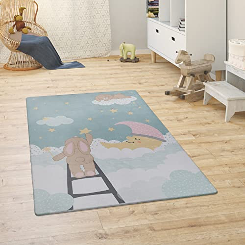 Paco Home Kinderteppich Teppich Kinderzimmer Spielmatte Babymatte rutschfest Modern Tiere Regenbogen Herz, Grösse:155x230 cm, Farbe:Türkis