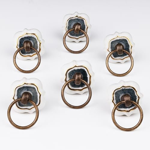 IndianShelf Lot de 6 boutons décoratifs ronds en céramique grise pour tiroir de commode, porte de cuisine