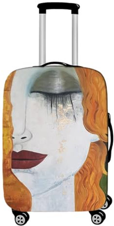 WunM Studio CE Ölgemälde Tränen/Kuss Von Gustav Klimt Schönheit Reise Elastischer Trolley Gepäck Abdeckung Reisekoffer Koffer Koffer Schutzhüllen Für 18-32 Zoll Zubehör-Passen Sie Ihr Bild/Name/Logo