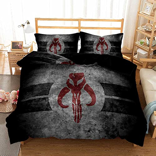 Bettwäsche 200 X 200, Mandalorianisches Star Wars Bettbezug-Set Und 2 Kissenbezüge 80 X 80 cm, 3-teiliges Weiches, Flauschiges Bettwäsche-Set Mit Reißverschluss (220x240cm,Kriege 02)