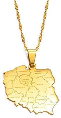 Polska Map Halskette Für Männer Und Frauen, Polen Map Halskette Mit Stadtnamen Pullover Schlüsselbeinkette, Ethnisches Symbol Krawattenanhänger, Gold, 45 cm Kette