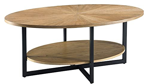 MODERION Ovaler Wohnzimmertisch, Couchtisch, Kaffetisch,Doppelschicht, Freizeittisch aus Massivholz, Minimalistischer natürlicher Stil, 110 x 66 x 45.5 cm (Hellbraun)