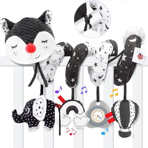 RichDeer Kinderwagen Spielzeug Kinderbett Spirale Spielzeug Autositz Spielzeug,Schwarz Weiss Spielzeug Baby, Activity Spirale Baby, Spielbogen Kinderwagenkette für Babys 0-6 Monate