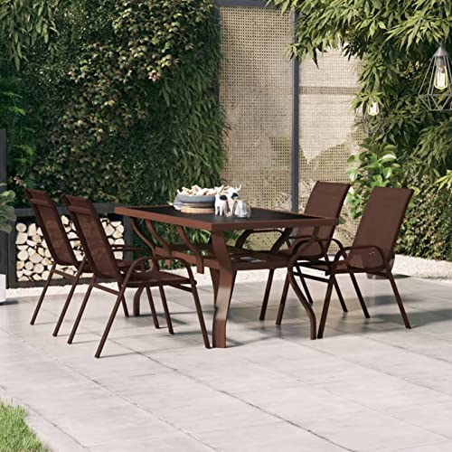ZEYUAN Table de Jardin Marron et Noir 140x70x70 cm Acier et Verre,Table de Jardin,Table de Jardin Exterieur,Table Salon de Jardin Exterieur