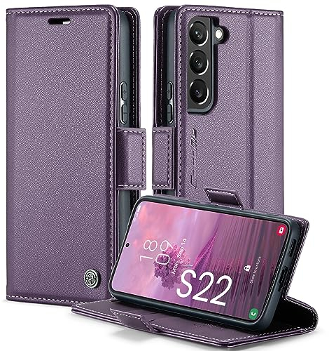 XYGLOW Handyhülle für Samsung Galaxy S22 5G Hülle Premium Leder Klappbar Kartenfach Magnet Standfunktion RFID Schutzhülle für Samsung S22 5G Flip Case Wallet Klapphülle Lederhülle Lila 6,1 Zoll