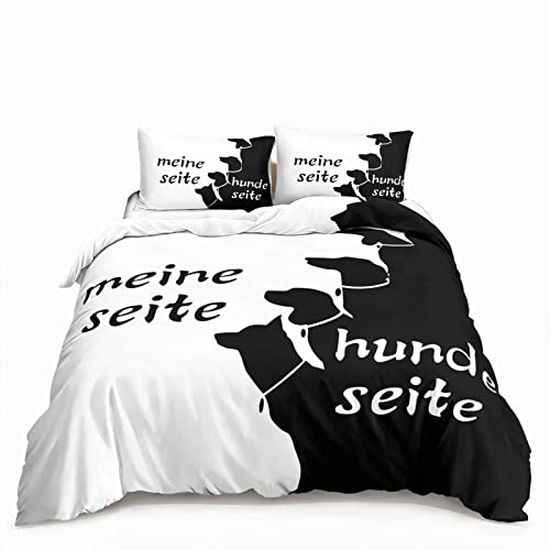 TAKOLI Bettwäsche 200 x 220 Hunde zum AusDrucken, Weiche Microfaser Hundeseite Meine Seite Bettwäsche Set 3 teilig - Partner Paare Bettbezug & 2 Kissenbezüge 80x80, mit Reißverschluss