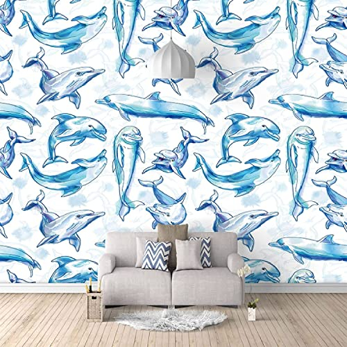 Cartoon Abstrakter Delphin Fototapete 3D Wandbilder, 3D Fotodekor Gemälde Wandtapete Geeignet Für Wohnzimmer Und Schlafzimmer Tv-Hintergrund Wand Abziehen Und Aufkleben Wandfoto, 350(B) x256(H) cm