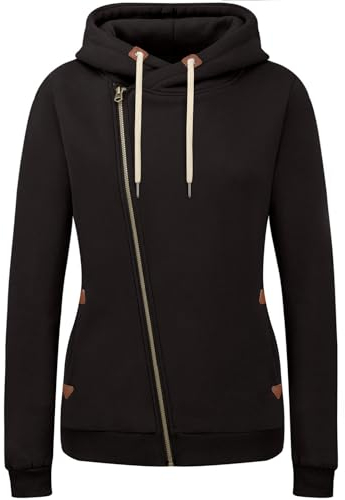 KEBORUILA Damen Sweatjacke Vicky Zip Hoodie Sweatjacke Kapuzenpullover Pullover mit Kapuze Schwarz XXL