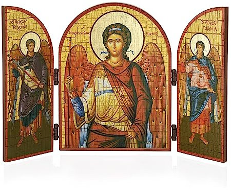 NKlaus Erzengel Michael Ikone Triptychon MDF-Holz 25x16cm Christlich 13818