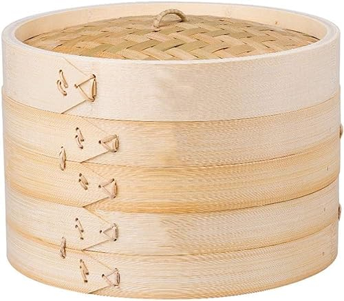 12-Zoll-Dampfgarer aus Bambus, 2-stufiger Korb und Deckel, Bambus-Dim-Sum-Dämpfkorb mit Dampfeinsätzen, perfekt for Dämpfen von Knödeln, Gemüse, Fleisch, Fisch, Reis und for einen gesunden Lebensstil