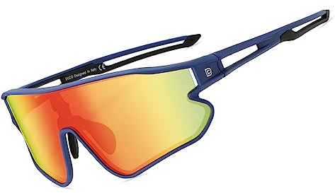 DUCO DC0023 Lunettes de soleil polarisées pour homme et femme Monture TR90 UV400 Sports Cyclisme, Monture bleu foncé, verre orange Revo Temple noir