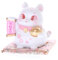 Kawaii-Story DH-001-2 Rosa Maneki-Neko Glückskatze Winkekatze mit Sitzkissen Glücksbringer Tischdekoration Asia Deko Katze 11cm