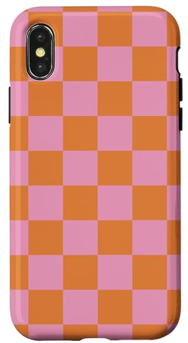 Hülle für iPhone X/XS Etui kariert rosa orange cool Schachbrett ästhetisches Geschenk