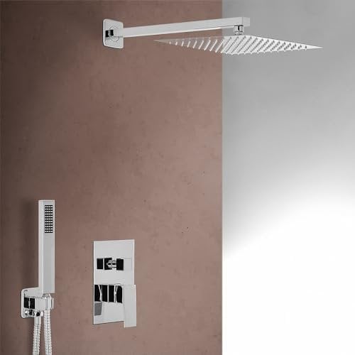 Set doccia completo cromato lucido con miscelatore incasso, soffione 30 cm e kit doccia con presa acqua, flessibile e doccino