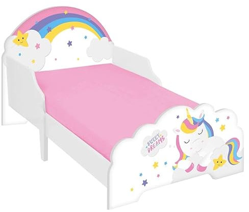 URBNLIVING Cama infantil de madera con protector de seguridad (unicornio)