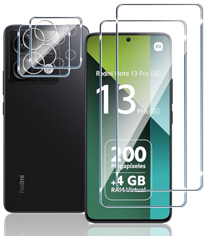 TUTUO 2+2 Piezas Compatible con Xiaomi Redmi Note 13 Pro 5G (No para Note 13 Pro 4G) Cristal Templado Protector de Pantalla + Protector de Lente de Cámara, Antiarañazos, 9H Dureza Vidrio Templado