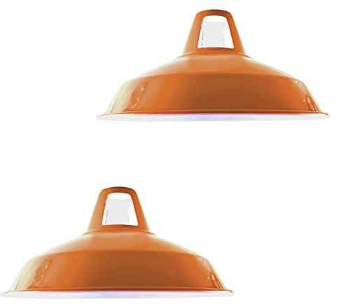 Retro Modern Metal Lamp Shades Ceiling Light Shades, Easy Fit Lampshades, for Vintage Industrial Pendant Lights Bedroom, Kitchen, Bathroom Antique Shade (2 Pack - Orange Barn)
