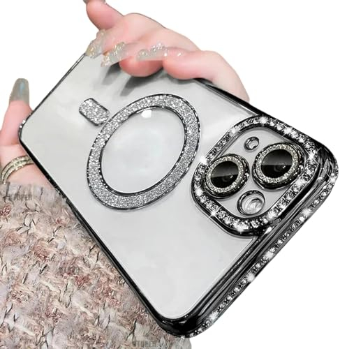 ZuoXun Funda para iPhone 15 de lujo con diamantes de cristal transparente para iPhone 15, 11, 12, 13, 14 Pro Max Plus, funda para iPhone 14 Promax-negro
