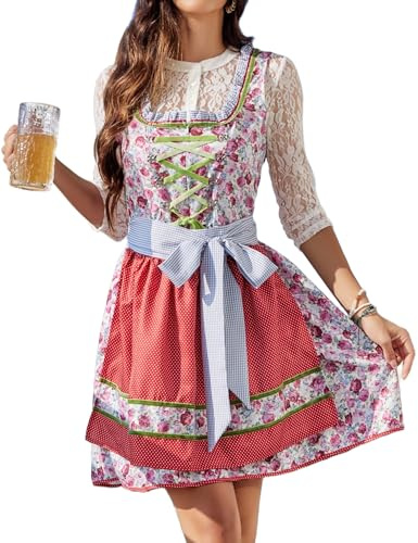 Zeagoo Dirndl - Robe midi élégante pour femme - 2 pièces - Costume traditionnel allemand - Fête de la bière - Avec tablier, rose, XS