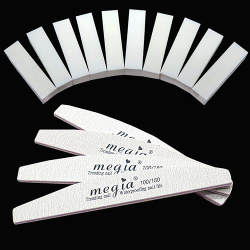 ZZMORNI Pack of 20 Nail File Buffer, Double-Sided 100/180, White Sanding Block Polishing Block