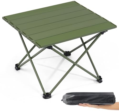 Outplea Small Camping Table Foldable, Lightweight Aluminum Roll-up Picnic Table, Outdoor Table Portable for BBQ Fishing Beach, Green